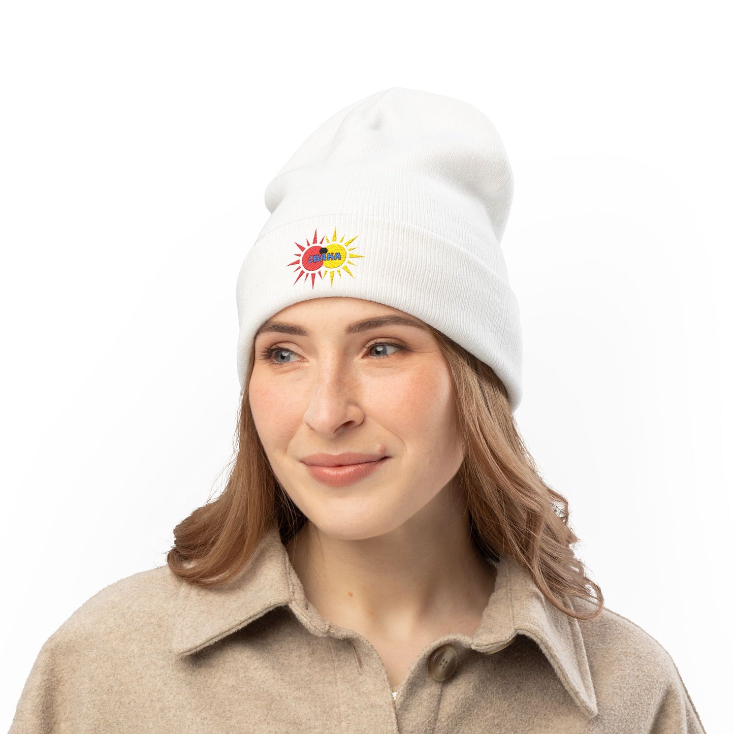 EL baKa Twin SaOn - Embroidered Target Knit Beanie – Cozy Winter Hat with Minimal Red Circle Accent