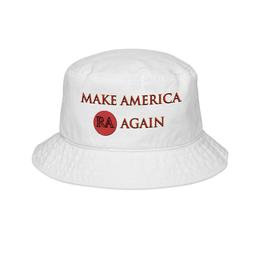 Make America Ra again - Trendy Bucket Hat with Embroidered Slogan, Fashionable Sun Hat, Ideal for Summer, Outdoor Activities, Gifts for Him/Her, Stylish Accessory