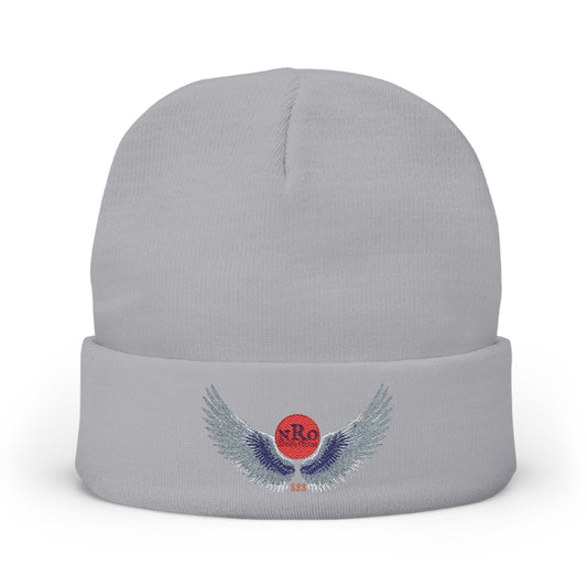 Nu Ra Order - Embroidered Target Knit Beanie – Cozy Winter Hat with Minimal Red Circle Accent