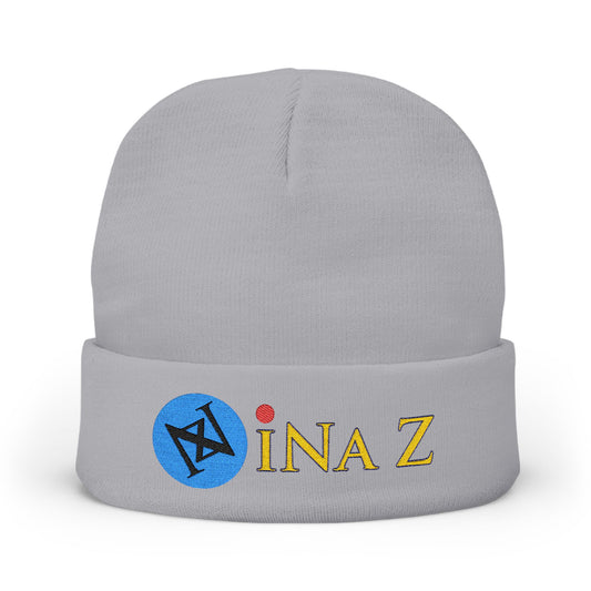 INa Z version BaEl (blue) - Embroidered Target Knit Beanie – Cozy Winter Hat with Minimal Red Circle Accent