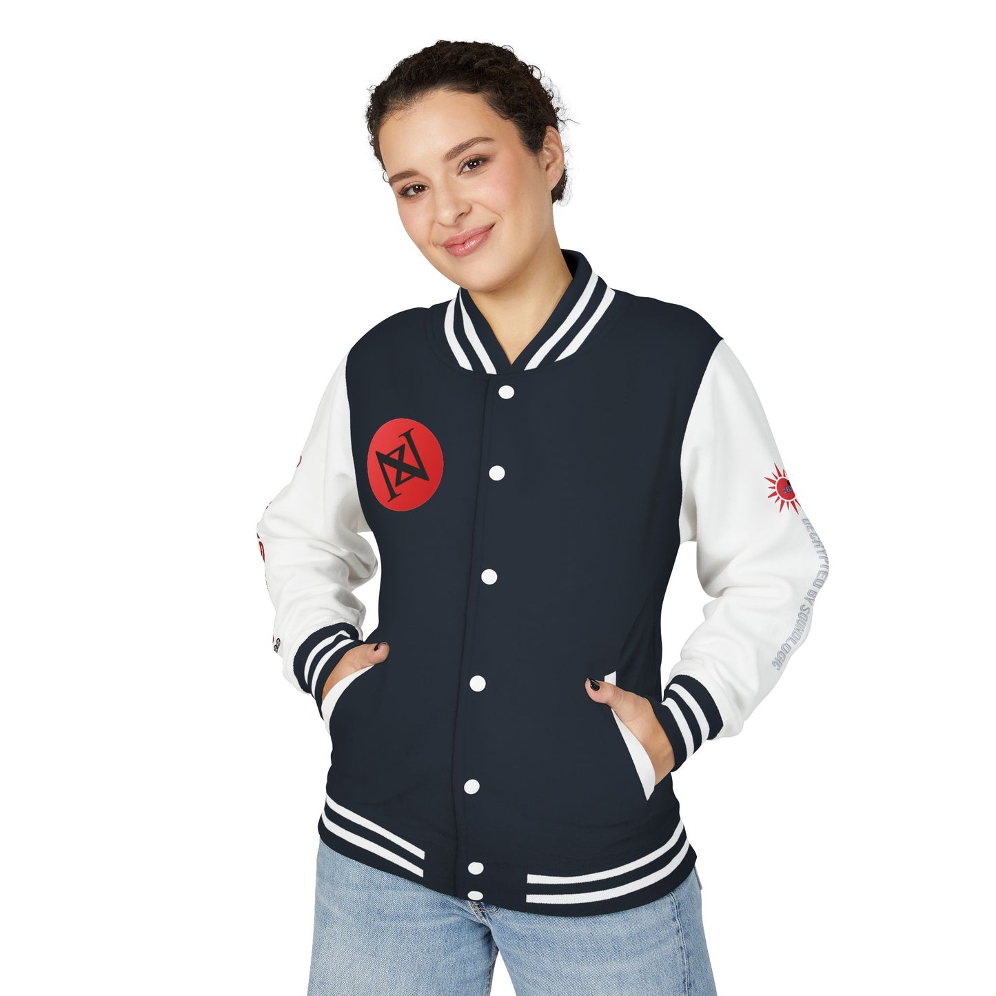 iNa Z Letterman Jacket — INA Z Red & White Varsity Jacket with Logo