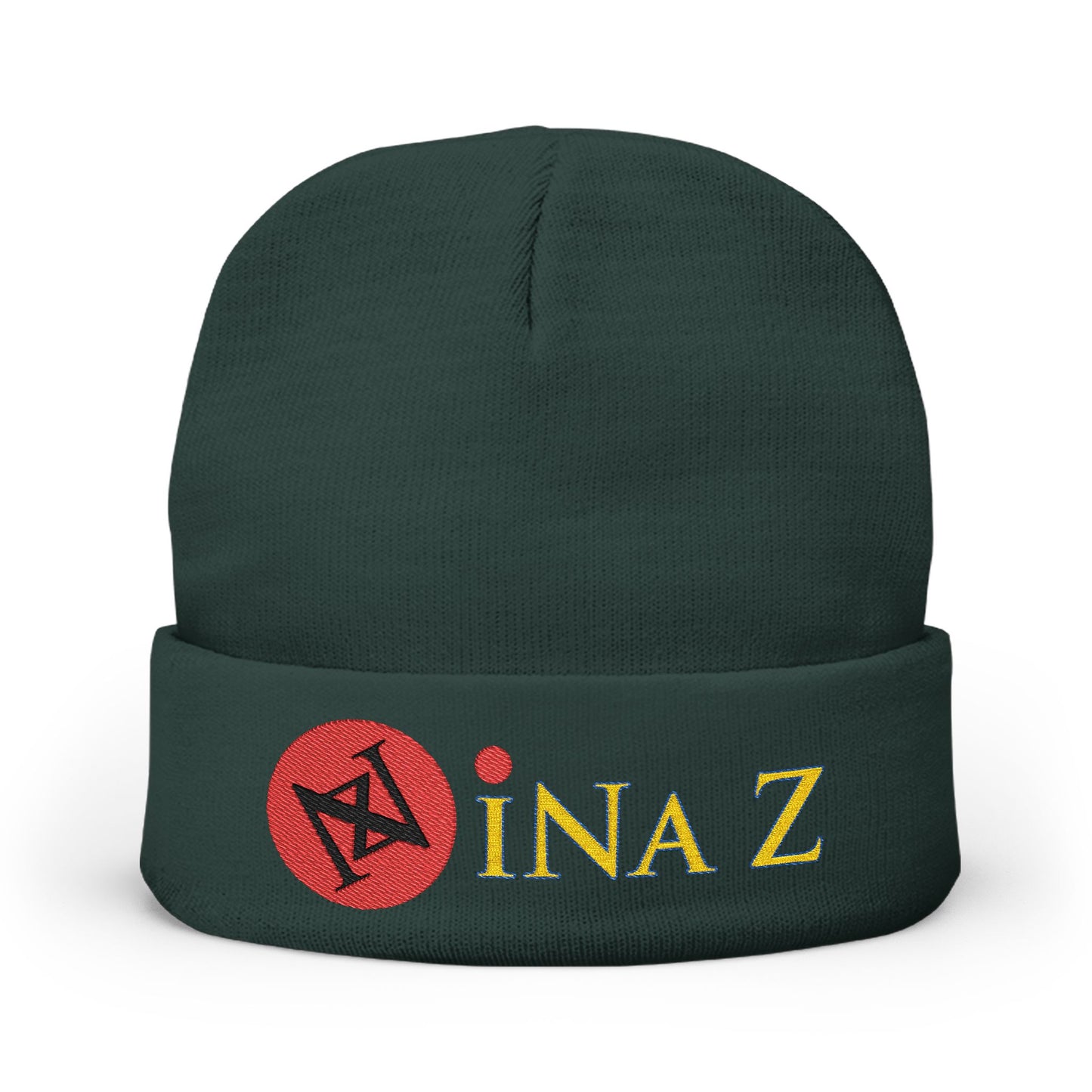 INa Z - Embroidered Target Knit Beanie – Cozy Winter Hat with Minimal Red Circle Accent