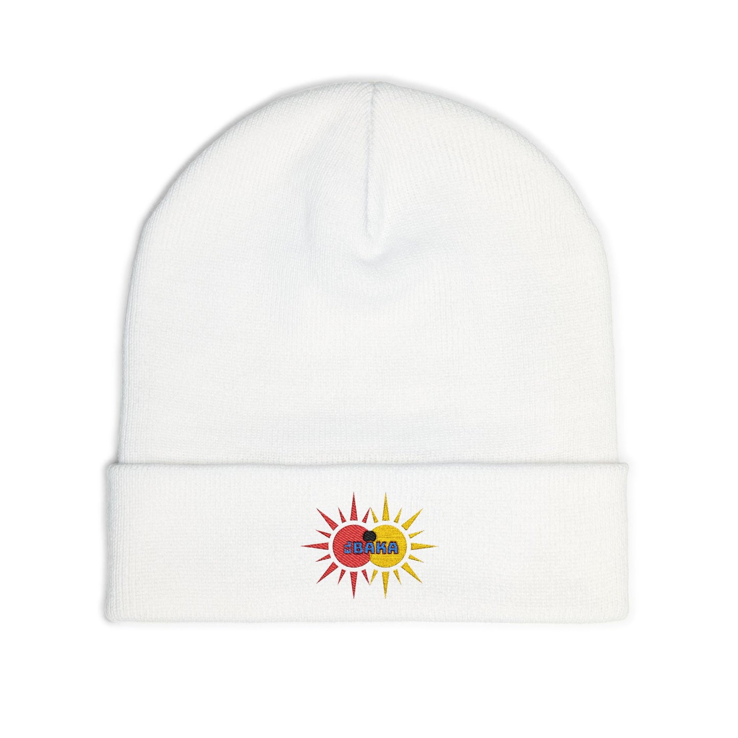 EL baKa Twin SaOn - Embroidered Target Knit Beanie – Cozy Winter Hat with Minimal Red Circle Accent