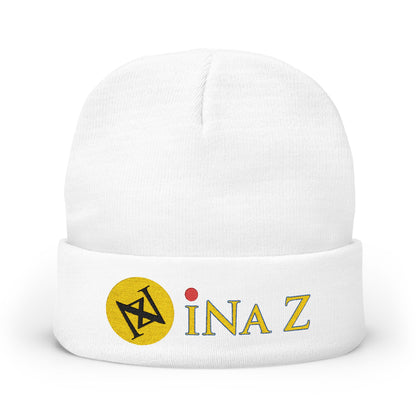 INa Z version ElOm (Yellow) - Embroidered Target Knit Beanie – Cozy Winter Hat with Minimal Red Circle Accent