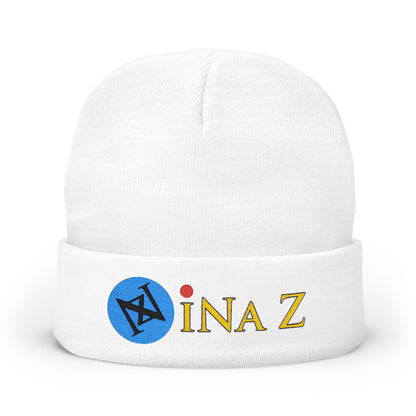 INa Z version BaEl (blue) - Embroidered Target Knit Beanie – Cozy Winter Hat with Minimal Red Circle Accent