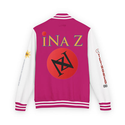 iNa Z Letterman Jacket — INA Z Red & White Varsity Jacket with Logo