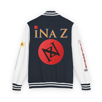 iNa Z Letterman Jacket — INA Z Red & White Varsity Jacket with Logo