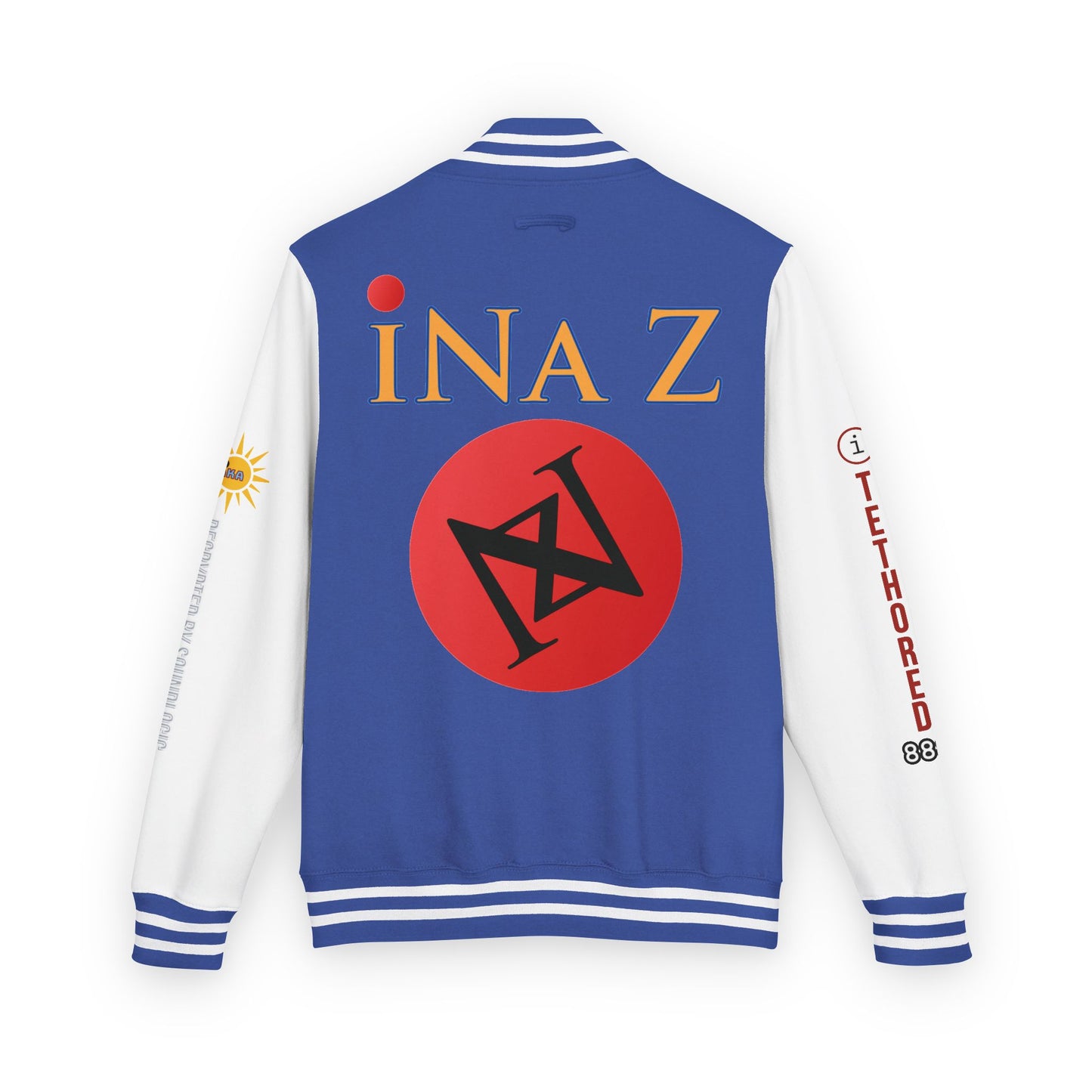 iNa Z Letterman Jacket — INA Z Red & White Varsity Jacket with Logo