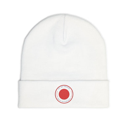 Nu Ra Order -NRO - Embroidered Target Knit Beanie – Cozy Winter Hat with Minimal Red Circle Accent