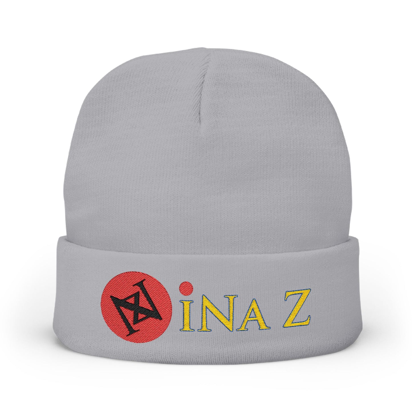 INa Z - Embroidered Target Knit Beanie – Cozy Winter Hat with Minimal Red Circle Accent