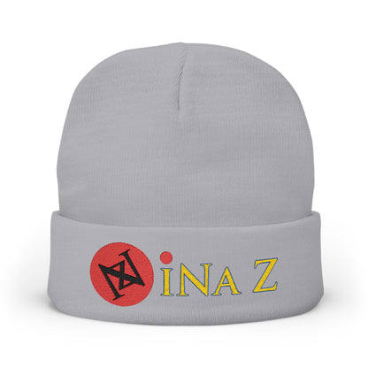 INa Z - Embroidered Target Knit Beanie – Cozy Winter Hat with Minimal Red Circle Accent