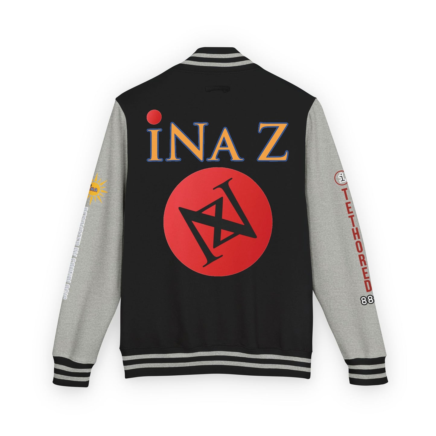 iNa Z Letterman Jacket — INA Z Red & White Varsity Jacket with Logo