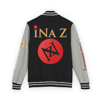 iNa Z Letterman Jacket — INA Z Red & White Varsity Jacket with Logo