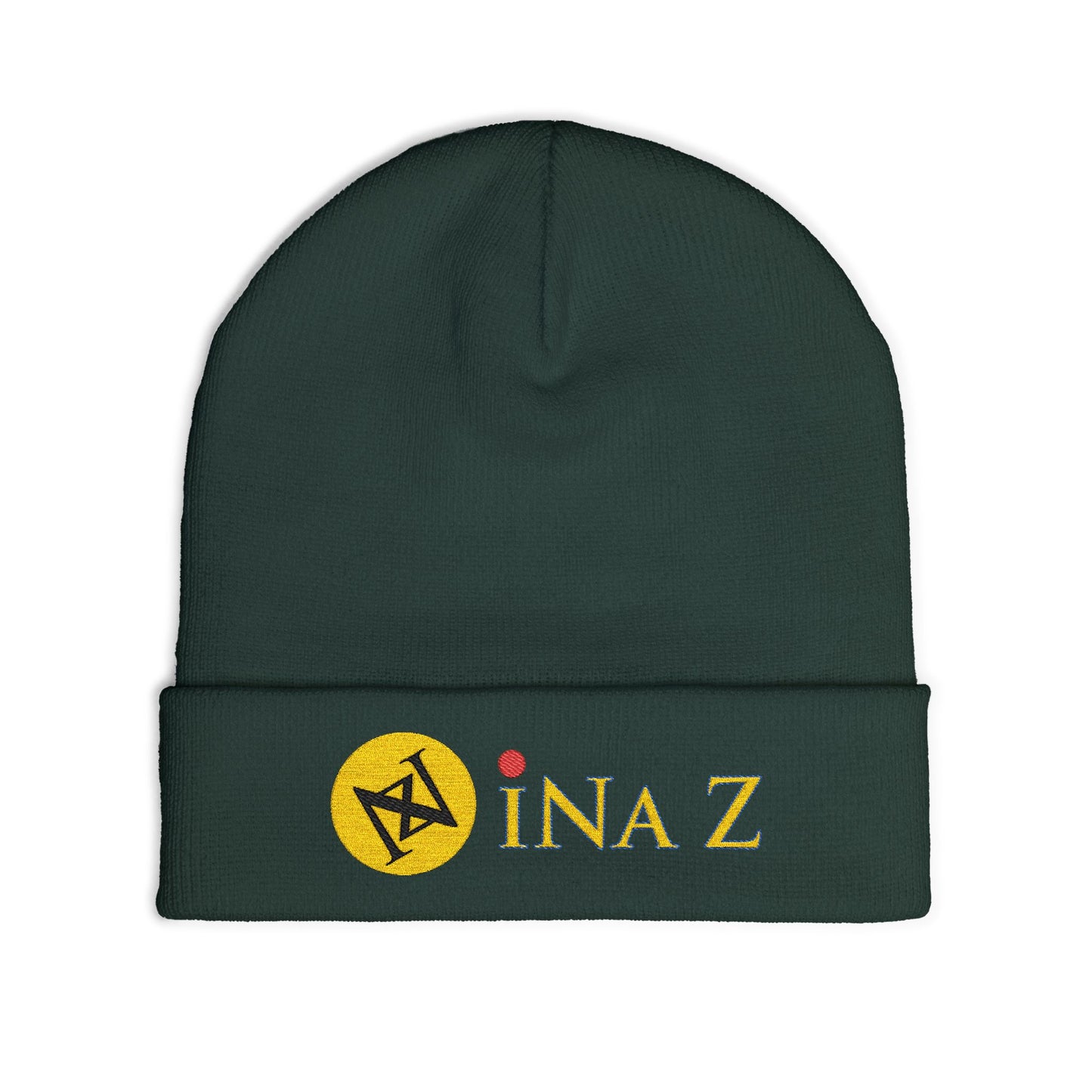 INa Z version ElOm (Yellow) - Embroidered Target Knit Beanie – Cozy Winter Hat with Minimal Red Circle Accent