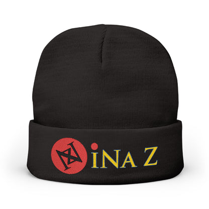 INa Z - Embroidered Target Knit Beanie – Cozy Winter Hat with Minimal Red Circle Accent