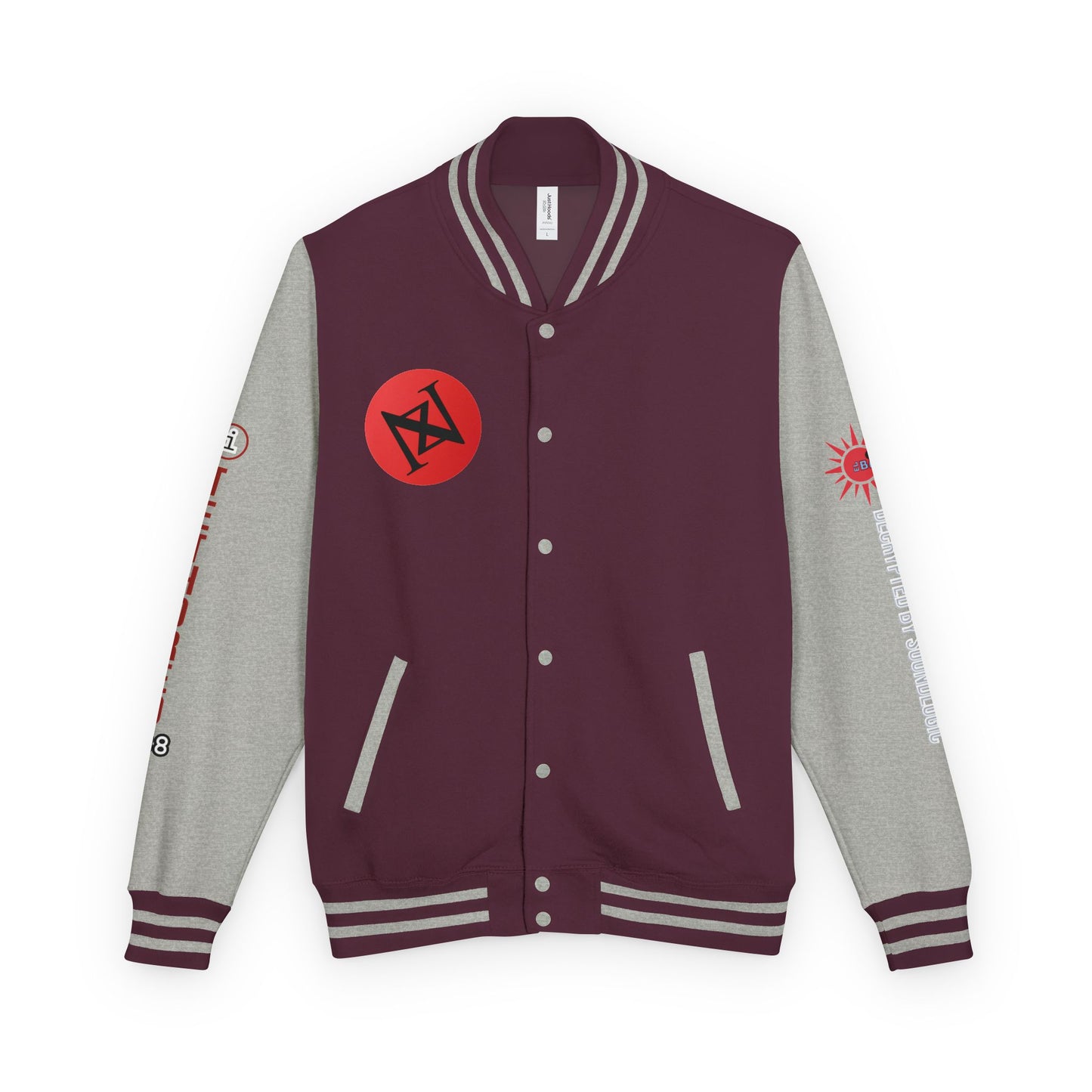 iNa Z Letterman Jacket — INA Z Red & White Varsity Jacket with Logo