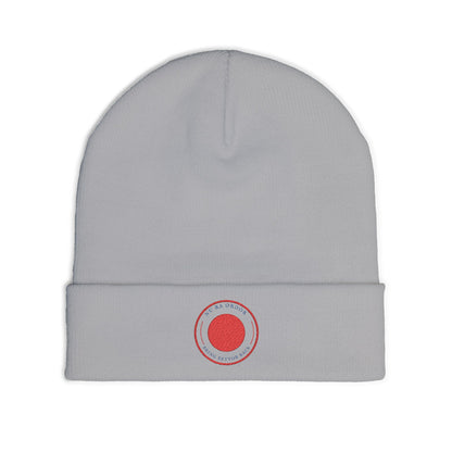 Nu Ra Order -NRO - Embroidered Target Knit Beanie – Cozy Winter Hat with Minimal Red Circle Accent