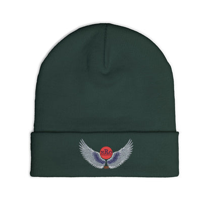 Nu Ra Order - Embroidered Target Knit Beanie – Cozy Winter Hat with Minimal Red Circle Accent