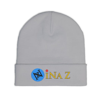 INa Z version BaEl (blue) - Embroidered Target Knit Beanie – Cozy Winter Hat with Minimal Red Circle Accent