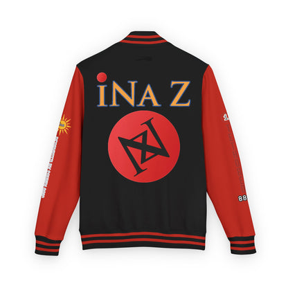 iNa Z Letterman Jacket — INA Z Red & White Varsity Jacket with Logo