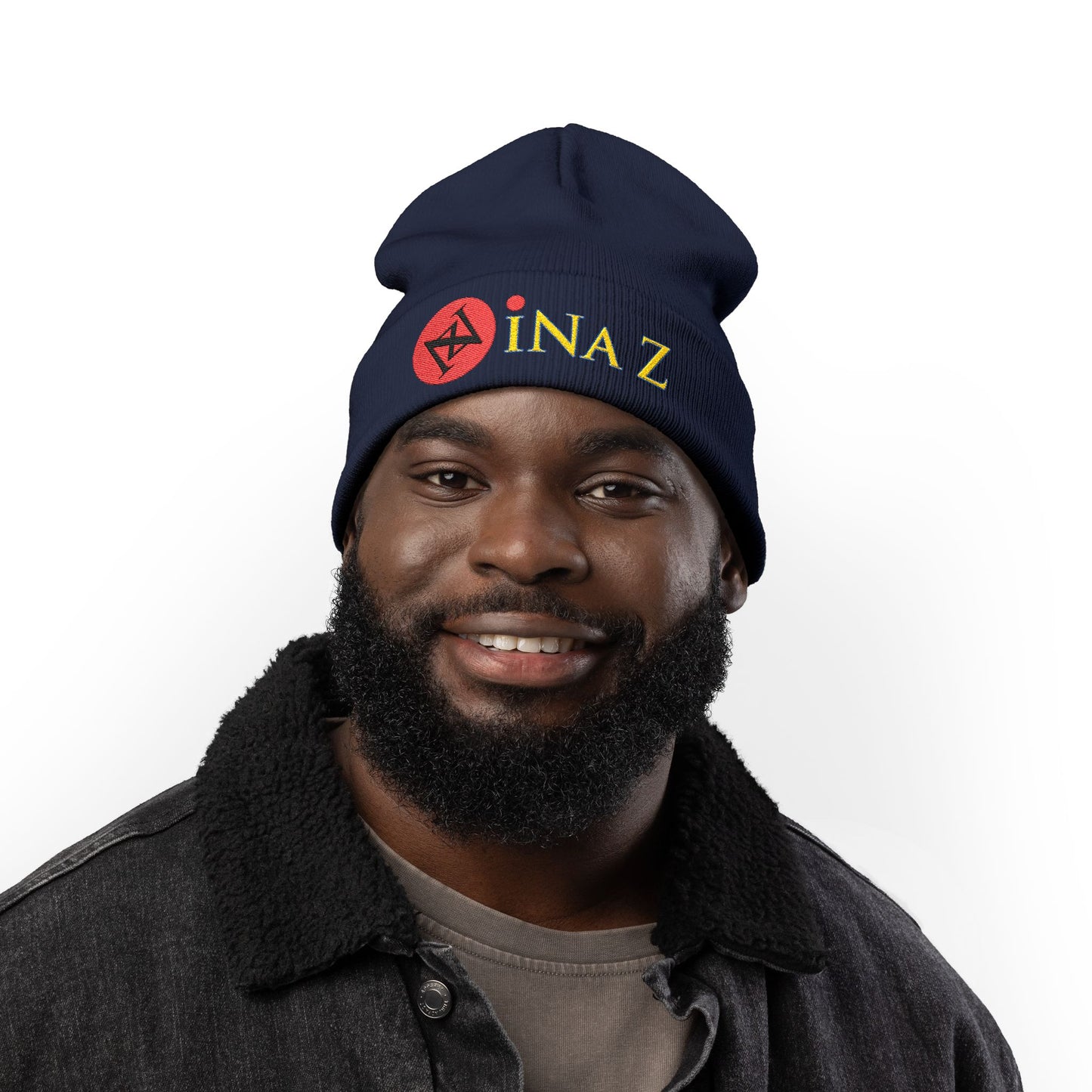 INa Z - Embroidered Target Knit Beanie – Cozy Winter Hat with Minimal Red Circle Accent