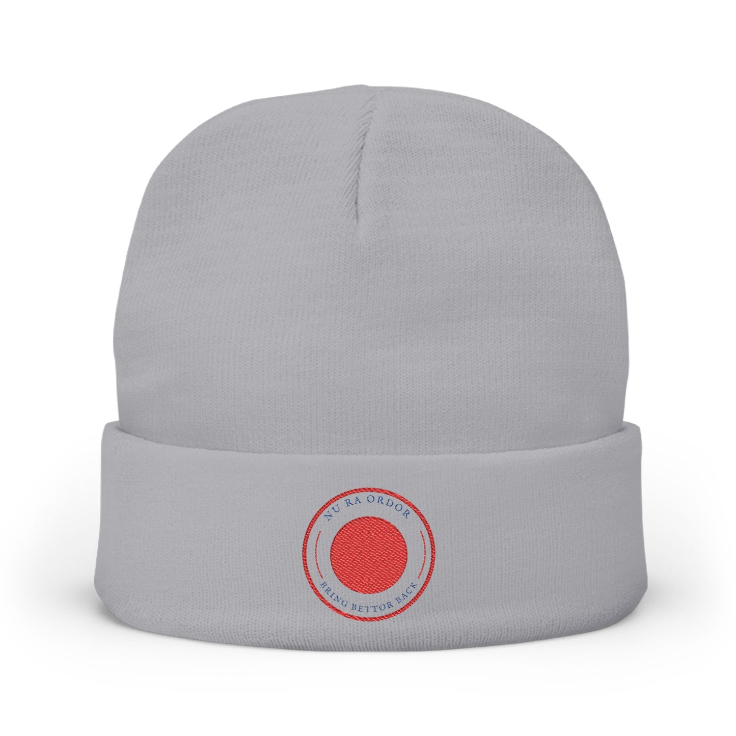 Nu Ra Order -NRO - Embroidered Target Knit Beanie – Cozy Winter Hat with Minimal Red Circle Accent