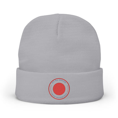 Nu Ra Order -NRO - Embroidered Target Knit Beanie – Cozy Winter Hat with Minimal Red Circle Accent