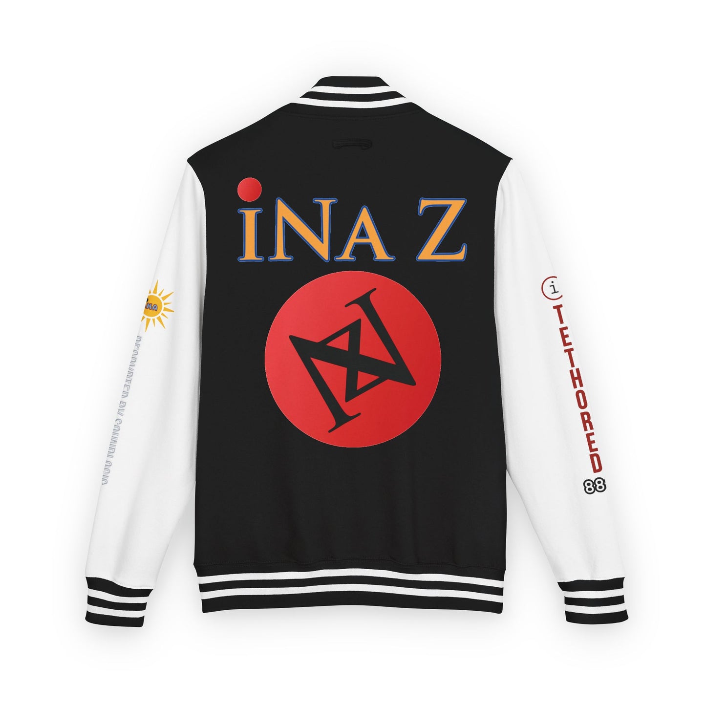 iNa Z Letterman Jacket — INA Z Red & White Varsity Jacket with Logo