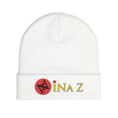 INa Z - Embroidered Target Knit Beanie – Cozy Winter Hat with Minimal Red Circle Accent