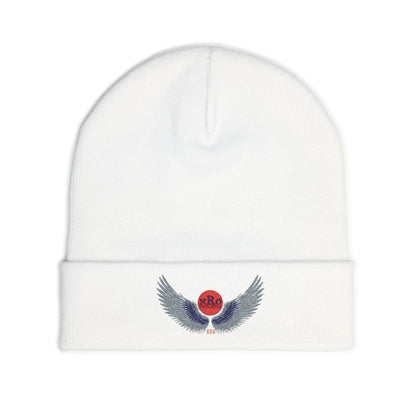 Nu Ra Order - Embroidered Target Knit Beanie – Cozy Winter Hat with Minimal Red Circle Accent