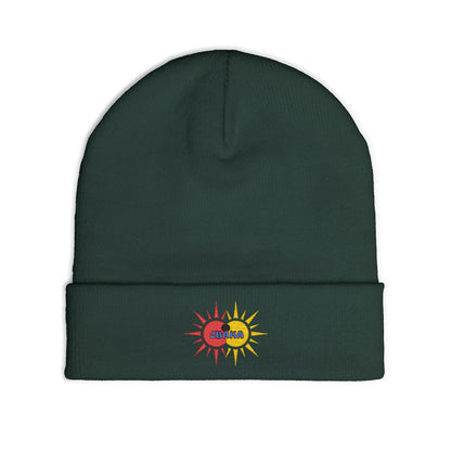 EL baKa Twin SaOn - Embroidered Target Knit Beanie – Cozy Winter Hat with Minimal Red Circle Accent