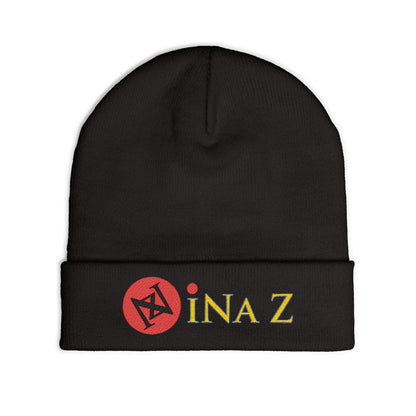 INa Z - Embroidered Target Knit Beanie – Cozy Winter Hat with Minimal Red Circle Accent