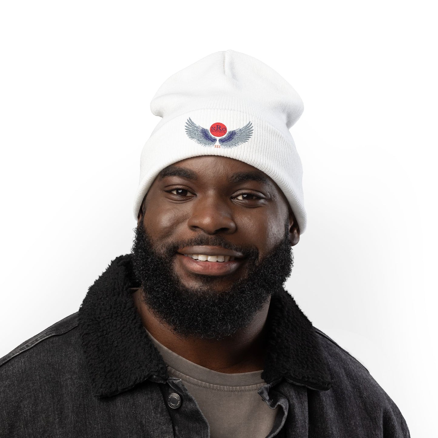 Nu Ra Order - Embroidered Target Knit Beanie – Cozy Winter Hat with Minimal Red Circle Accent