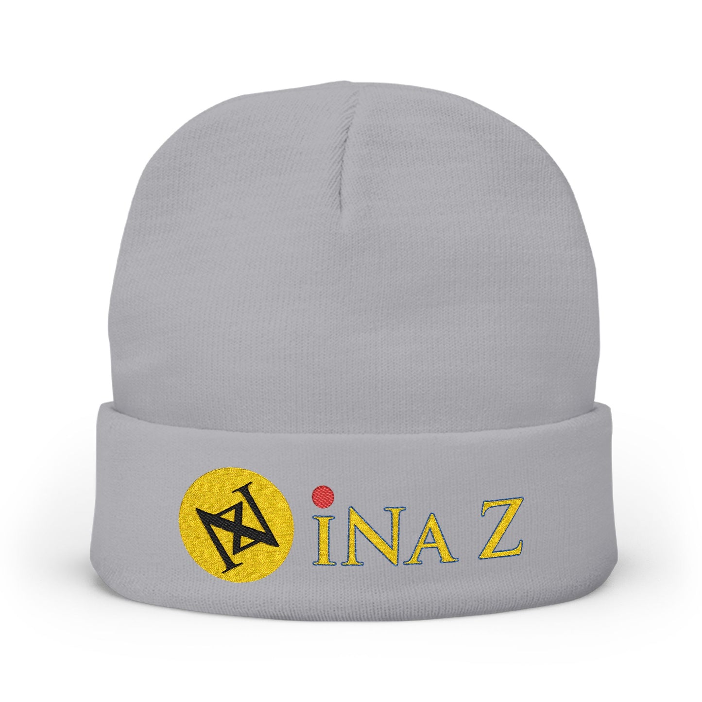 INa Z version ElOm (Yellow) - Embroidered Target Knit Beanie – Cozy Winter Hat with Minimal Red Circle Accent