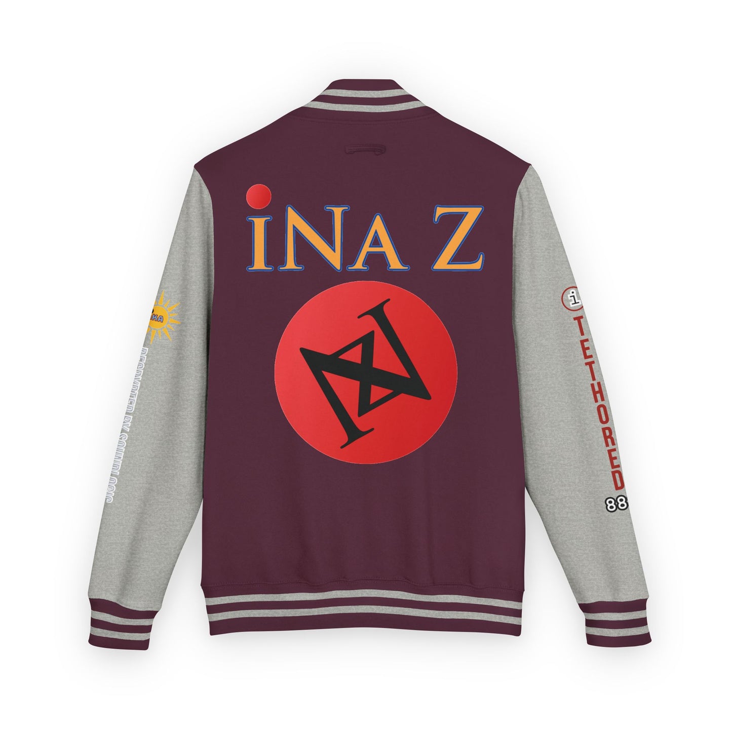 iNa Z Letterman Jacket — INA Z Red & White Varsity Jacket with Logo