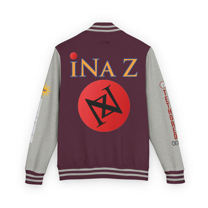 iNa Z Letterman Jacket — INA Z Red & White Varsity Jacket with Logo