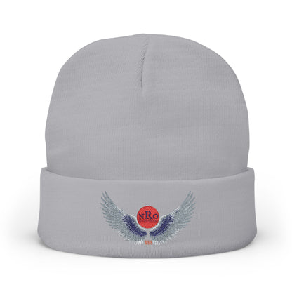 Nu Ra Order - Embroidered Target Knit Beanie – Cozy Winter Hat with Minimal Red Circle Accent