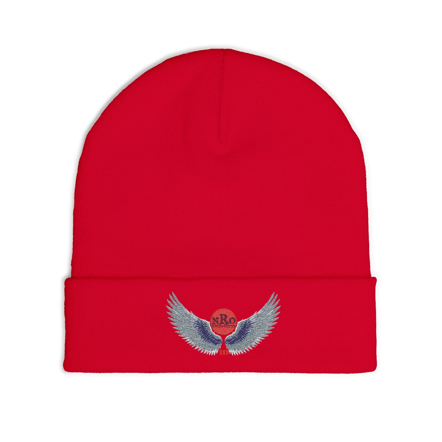Nu Ra Order - Embroidered Target Knit Beanie – Cozy Winter Hat with Minimal Red Circle Accent