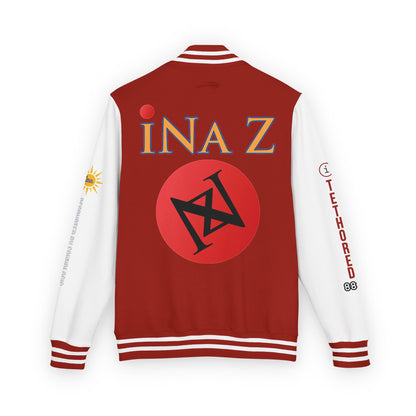 iNa Z Letterman Jacket — INA Z Red & White Varsity Jacket with Logo