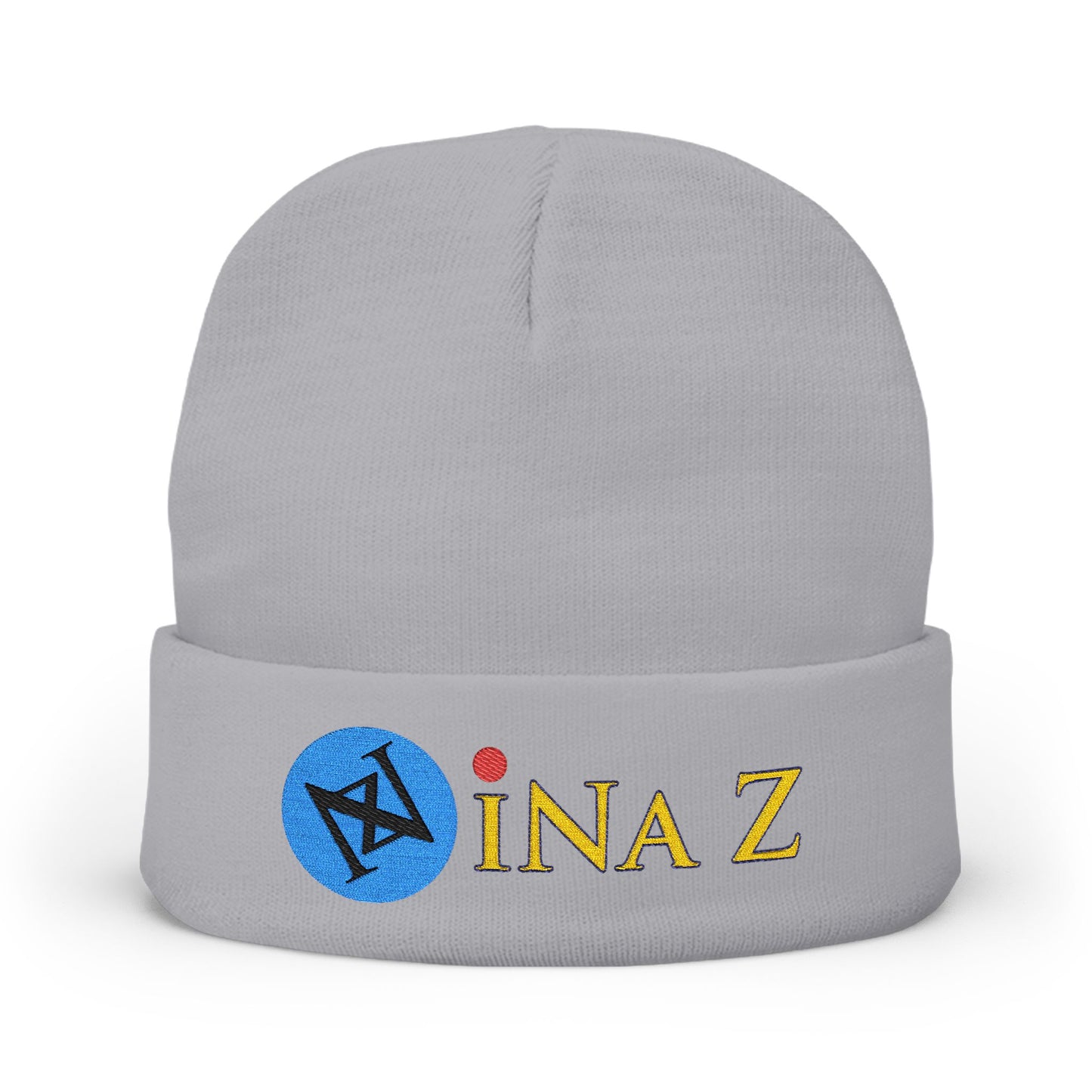 INa Z version BaEl (blue) - Embroidered Target Knit Beanie – Cozy Winter Hat with Minimal Red Circle Accent