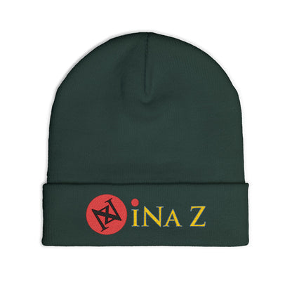 INa Z - Embroidered Target Knit Beanie – Cozy Winter Hat with Minimal Red Circle Accent
