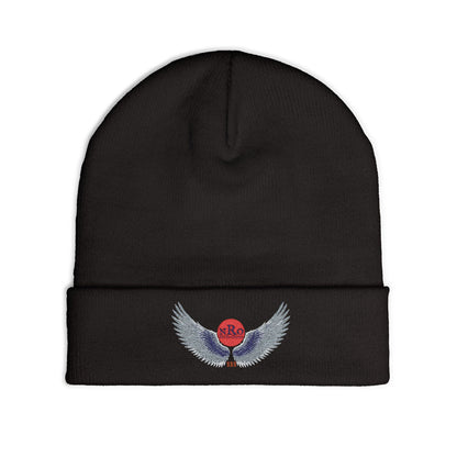 Nu Ra Order - Embroidered Target Knit Beanie – Cozy Winter Hat with Minimal Red Circle Accent