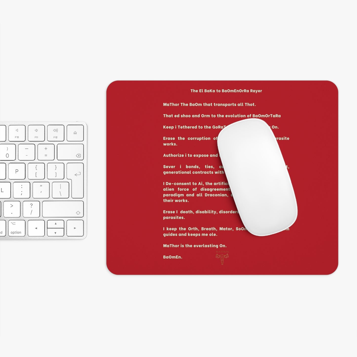 Red Affirmation Text Mouse Pad — Inspirational Desk Mat with Protective Prayer Design