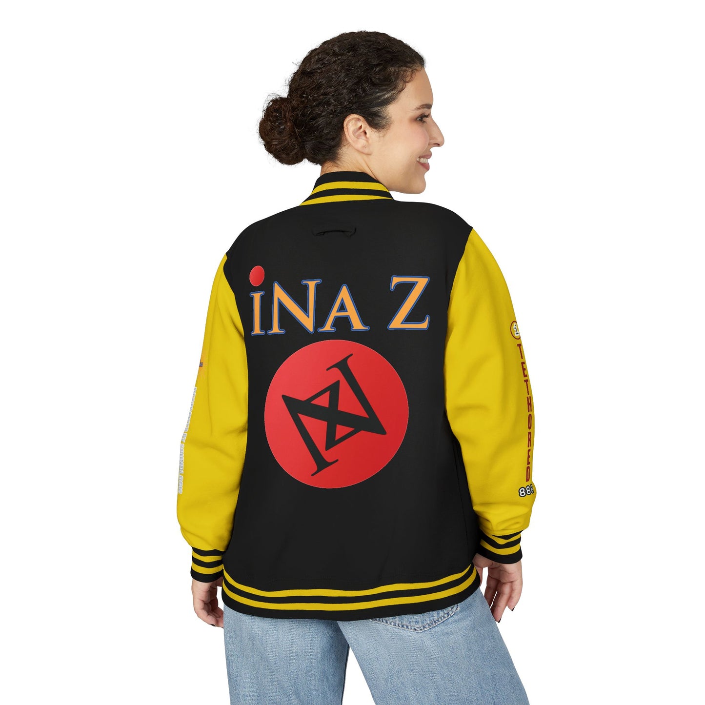 iNa Z Letterman Jacket — INA Z Red & White Varsity Jacket with Logo