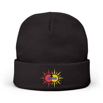 EL baKa Twin SaOn - Embroidered Target Knit Beanie – Cozy Winter Hat with Minimal Red Circle Accent