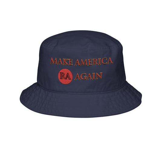 Make America Ra again - Trendy Bucket Hat with Embroidered Slogan, Fashionable Sun Hat, Ideal for Summer, Outdoor Activities, Gifts for Him/Her, Stylish Accessory