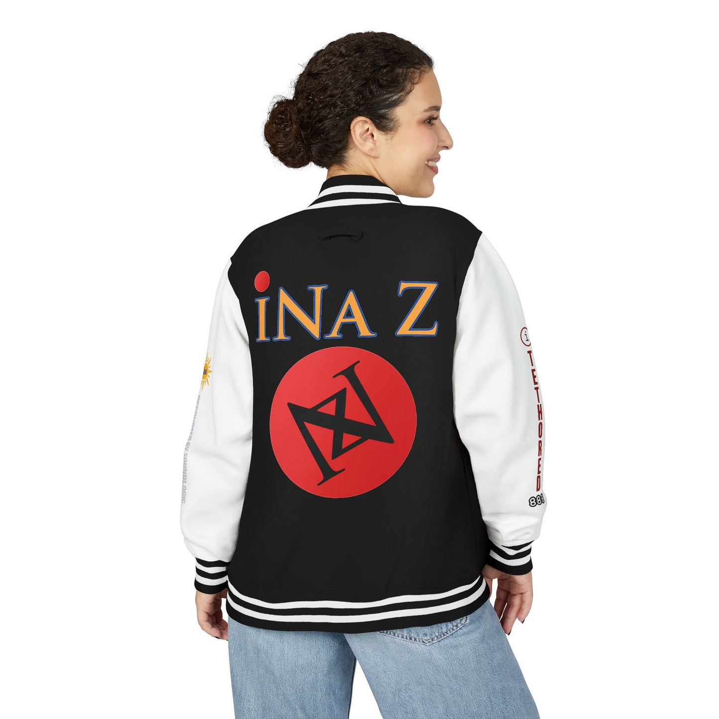 iNa Z Letterman Jacket — INA Z Red & White Varsity Jacket with Logo
