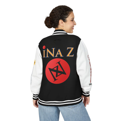 iNa Z Letterman Jacket — INA Z Red & White Varsity Jacket with Logo