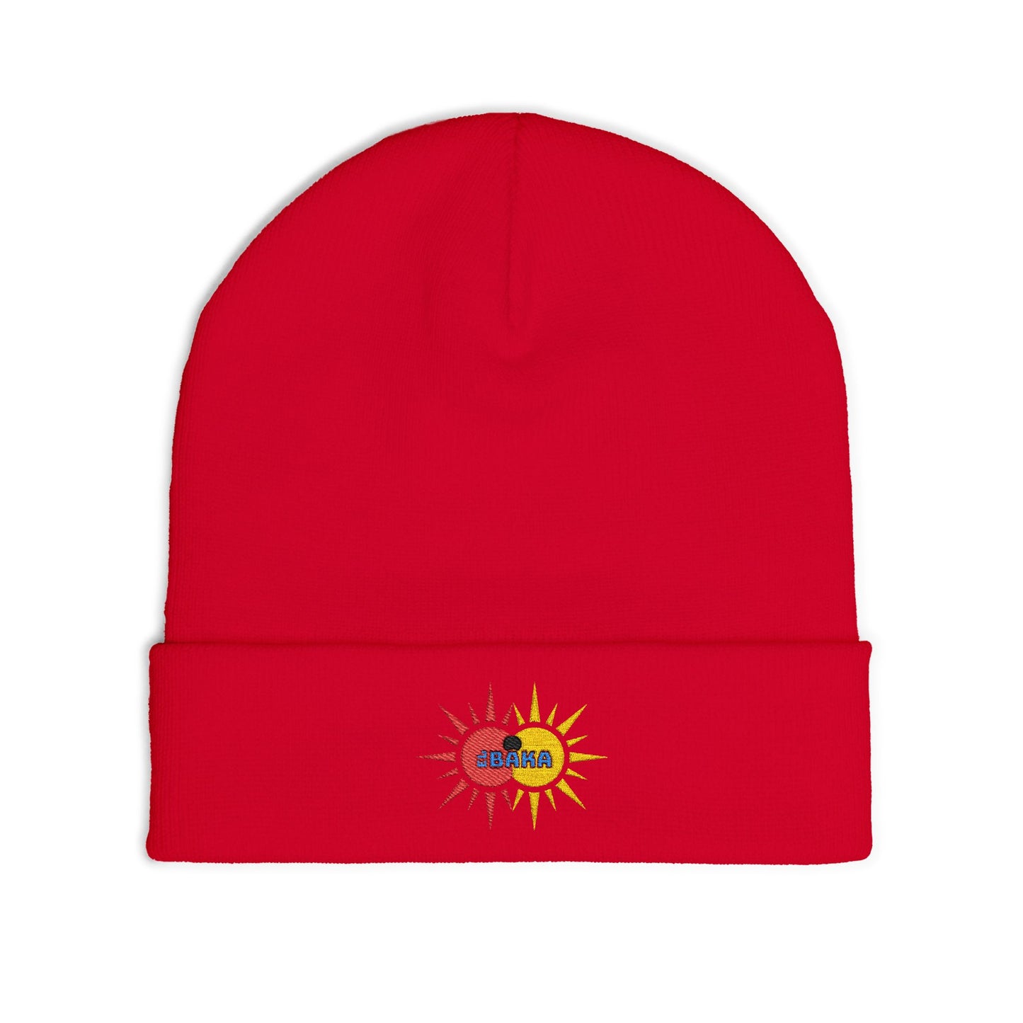 EL baKa Twin SaOn - Embroidered Target Knit Beanie – Cozy Winter Hat with Minimal Red Circle Accent