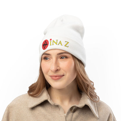 INa Z - Embroidered Target Knit Beanie – Cozy Winter Hat with Minimal Red Circle Accent